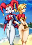  2_girls ass bbmbbf beach big_breasts blonde_hair bottomless braided_hair chrono_cross female_only grabbing_own_ass grabbing_own_breast harle_(chrono_cross) kid_(chrono_cross) multiple_girls nude_female ocean palcomix ponytail pussy square_enix yuri yuri_haven 