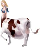 belly_expansion blonde_hair blue_eyes centaur cowtaur hand_on_hip inflation milf photoshop tail taur vore weight_gain