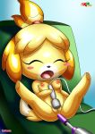 animal_crossing animal_crossing_new_leaf bbmbbf breasts canid canine canine_humanoid dildo doubutsu_no_mori fur34 fur34* furry hair_tie isabelle_(animal_crossing) jingle_bell mammal nintendo palcomix ponytail secretary shih_tzu shizue_(doubutsu_no_mori) thick_ass thick_legs thick_thighs yellow_fur