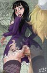 1girl absalom anal anal_penetration ass ass_grab black_eyes black_hair breasts dress female long_hair looking_back nico_robin one_piece open_mouth penis pussy scream sketchlanza surprise teeth thigh_gap thigh_highs tongue vagina whentai zombie