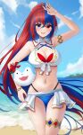  1girl 1girl 1girl :d alear_(female)_(fire_emblem) alear_(female)_(seaside_dragon)_(fire_emblem) alear_(fire_emblem) alluring alternate_costume alternate_hairstyle ball bare_arms bare_midriff bare_thighs beachball big_breasts bikini blue_bikini blue_eyes blue_hair blue_swimsuit character_ball doiparuni female_only fire_emblem fire_emblem_engage fire_emblem_heroes flower hair_between_eyes heterochromia high_res long_hair looking_at_viewer midriff multicolored_hair navel nintendo ocean official_alternate_costume official_alternate_hairstyle outside ponytail red_bikini red_eyes red_flower red_hair red_swimsuit smile sommie_(fire_emblem) split-color_hair stomach swimsuit thighs very_long_hair white_bikini white_swimsuit 