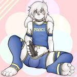 2016 4_toes anthro black_penis blush collar condom cum cum_bubble erection fur furry humanoid_feet humanoid_penis lagomorph male_only mammal original original_character penis pink_nose police rabbit sebafox sitting toes white_fur zack_(thezackrabbit)