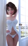 3d 3d_(artwork) art artist_request aunt_cass beautiful big_hero_6 brown_hair cass_hamada disney green_eyes looking_at_viewer milf panties short_hair surprised towel