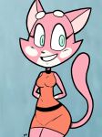 1girl 1girl anthro breasts cat clothed clothing feline mammal shima_luan skirt smile super_planet_dolan theeyzmaster