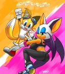 1girl 2016 anthro bat big_breasts black_nose breasts canine clothing duo fox fur gloves heart looking_at_viewer male mammal marthedog miles_"tails"_prower one_eye_closed rouge_the_bat sega smile white_fur wink yellow_fur