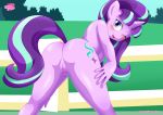 1girl anthro ass cutie_mark equestria_untamed female female_anthro friendship_is_magic horn looking_at_viewer looking_back my_little_pony one_eye_closed palcomix pussy starlight_glimmer tail