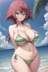  1girl ai_generated baku_ane:_otouto_shibocchau_zo! beach big_breasts bikini breasts navel smile stable_diffusion thick_thighs thighs yurine_hayasaki 