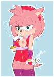  1girl amy_rose anthro areola blue_background bluechika blush breasts clothing furry gloves hair heart looking_at_viewer nipples pink_hair pussy sega simple_background smile sonic_boom teasing undressing video_games white_border 