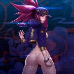 1:1_aspect_ratio 1girl 1girl 1girl akali_(league_of_legends) alternative_costume areola ass breasts female_only jummy k/da_(league_of_legends) k/da_akali k/da_series league_of_legends looking_at_viewer looking_back nipples