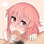  cum cum_in_mouth fellatio female_focus future_diary gasai_yuno male/female mirai_nikki oral orekifag penis pink_background pov pov_eye_contact yuno_gasai 