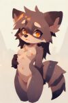 ai_generated brown_fur brown_hair cleft_of_venus completely_nude cub female_focus furry furry_female nipples nude orange_eyes pussy raccoon_ears raccoon_girl raccoon_tail simple_background small_breasts stable_diffusion