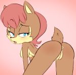 1girl animal_ears anus ass bent_over blue_eyes blush breasts brown_hair furry hearlesssoul looking_at_viewer looking_back pussy sally_acorn short_hair sonic_(series) tail