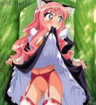 1girl blush cat_ears cute long_hair looking_back louise_francoise_le_blanc_de_la_valliere maid pink_eyes pink_hair pussy upskirt zero_no_tsukaima