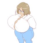 bbw big_breasts breasts chubby cleavage gif glasses nipples white_background