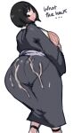  1girl ass back back_view big_ass black_hair blush cum cum_on_ass cum_on_clothes embarrassed female_focus female_only fishnet_shirt fishnet_top fully_clothed huge_ass kimono lightsource looking_back looking_down mature_female naruto patreon shizune short_hair surprised surprised_expression tagme 