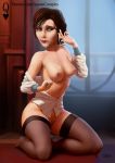 2016 after_sex bioshock bioshock_infinite black_hair black_legwear breasts cum elizabeth kneeling nipples no_shoes queencomplex short_hair sperm stockings