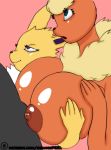 1girl anthro areola big_breasts black_nose blue_eyes breasts eeveelution erect_nipples erection faceless_male flareon fur furry gif group hand_on_breast huge_breasts jolteon male male/female mammal nintendo nipples nude open_mouth orange-peel paizuri penis pink_background pokemon puffy_nipples purple_eyes red_fur sex simple_background smile video_games yellow_fur