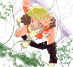 1girl alice alice_(pokemon) blonde_hair blue_eyes blush breasts feet footwear long_hair nintendo otsukare pants_down pokemon socks solo