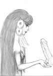 1girl black_hair elf elfquest feather_in_hair fellatio flat_chest penis winnowill