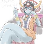 1girl bad_id blue_skin chunsoft crossed_legs cup cupping_glass dragon_quest dragon_quest_iii drinking_glass enix genderswap helmet legs_crossed manzi panchira_sit panties pantyshot pantyshot_(sitting) pantyshot_sitting rule_63 sitting skull solo throne translation_request underwear wine_glass zoma