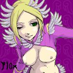  1girl big_breasts blonde_hair breasts ellen_reid_(folkssoul) female_only folkssoul green_eyes magenta_background nipples one_eye_closed pixel_(artwork) pixel_art pl0x purple_background topless_female 