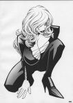  big_breasts breasts comic fujiko_mine hair lipstick lupin_iii milf monochrome nipple q-bit 