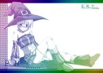 1girl fantasy_earth_zero gradient green hat monochrome purple solo white_background witch_hat yonekura_kihiro