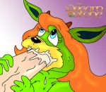  amberley_(the_dreamstone) breasts fellatio furry green_hair long_hair multicolored_fur orange_hair the_dreamstone 