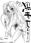 blush breasts cup drunk fang kuroi_nanako long_hair lucky_star monochrome nanako_kuroi no_bra open_clothes open_shirt panties shirt underwear