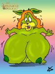  amberley_(the_dreamstone) breast_expansion breasts furry green_hair long_hair massive_breasts multicolored_fur orange_hair the_dreamstone 