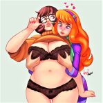 big_breasts bra chubby daphne_blake glasses holding_breasts panties scooby-doo thighs velma_dinkley yuri