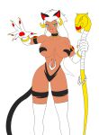  alternate_species armband bracelet catgirl choker dark-skinned_female disney earrings evil_smile female_abs female_focus female_only hips lips lipstick long_white_hair navel nekohybrid queen_la red_lipstick smile staff tarzan teeth the_legend_of_tarzan thighs 