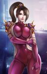 1girl alluring big_breasts bodysuit female_abs fit fit_female flowerxl legs ninja_suit soul_calibur taki voluptuous