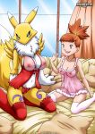 2girls big_breasts breasts digihentai digimon erect_nipples human lingerie looking_at_viewer multiple_girls palcomix renamon rika_nonaka seductive stockings suggestive transparent_clothing