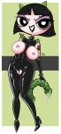 1girl alternate_costume big_breasts black_hair bumpy_dildo buttercup buttercup_(ppg) dildo double_dildo female_only femdom latex latex_suit lia_(artist) lialewd nipple_piercing piercing powerpuff_girls pussy