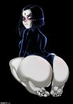 1girl anus ass big_ass black_background dc_comics feet fuckable grey_skin hair huge_ass looking_back pale_skin pussy raven_(dc) shadman short_hair soles teen_titans toes