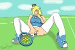 1girl clothed m mario_tennis masturbation orgasm racket rosalina spread_legs super_mario_bros.