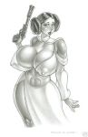 a_new_hope big_breasts breasts monochrome nipples princess_leia_organa star_wars victor_rinaldi white_background