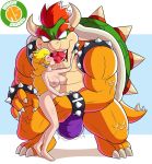 areola artist_name blonde blue_eyes blush bowser bracelet breasts collar crown feet high_resolution horns jewelry kissing long_hair megasweet nintendo nipples nude princess_peach red_eyes red_hair saliva spiked_bracelet spiked_collar spikes super_mario_bros. sweat toes tongue