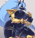 1girl 1girl 5_fingers absurd_res anthro big_breasts blue_hair breasts canid canine cervina7_(artist) curvy_figure fingers furry genitals hair high_res huge_breasts long_hair looking_at_viewer mammal nipple_piercing nipples nude piercing portrait pussy slightly_chubby squish thick_thighs thigh_squish three-quarter_portrait voluptuous