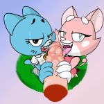  1girl 2016 anthro blue_fur cat clothed clothing feline fourball fur furry group group_sex lagomorph looking_at_viewer mammal nicole_watterson pink_fur sex shima_luan smile super_planet_dolan the_amazing_world_of_gumball threesome 