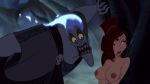  1boy 1girl big_breasts breasts brown_hair clothed_male_nude_female disney edit female gan_(artist) hades hades_(hercules) hercules lipstick long_hair male megara nipples nude purple_eyes tied_hair topless 