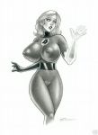 1girl big_breasts breasts fantastic_four invisible_woman marvel monochrome nipples sue_storm victor_rinaldi white_background