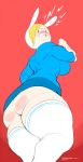 1girl adventure_time angry ass big_ass big_breasts blonde_hair blush breasts bulumble-bee cartoon_network clothing fionna_the_human hair huge_ass huge_breasts muscular_female shirt skirt socks yellow_hair