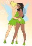 2_girls absurd_res big_breasts black_hair blonde_hair breasts crossover dark_skin disney dress esmeralda eye_contact fairy green_dress gypsy hair incipient_kiss interracial kissing long_hair looking_at_another love lufidelis multiple_girls mutual_yuri short_hair standing symmetrical_docking the_hunchback_of_notre_dame tinker_bell yuri