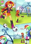 2girls ball clothed comic equestria_girls equestria_untamed friendship_is_magic humanized multiple_girls my_little_pony outdoor outside physical_education rainbow_dash rainbow_dash_(mlp) skirt sunset_shimmer sunset_shimmer_(eg)