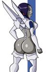  ass ass_focus big_ass cosplay dc_comics facing_away grey_skin junketsu kill_la_kill kiryuuin_satsuki kiryuuin_satsuki_(cosplay) punkmetalfreak punkmetalfreak_(artist) purple_eyes purple_hair rachel_roth raven_(dc) sideboob teen_titans 