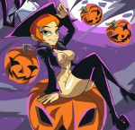 1girl ben_10 breasts green_eyes gwen_tennyson halloween hat looking_at_viewer manic47 nipples orange_hair short_hair smile witch