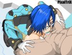 1girl ass blue_hair fellatio hair oral pixaltrix tagme