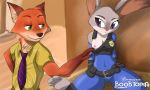  1girl 2016 anthro breasts canine disney fox fur furry grey_fur judy_hopps lagomorph mammal nick_wilde purple_eyes rabbit yiffmasters zootopia 